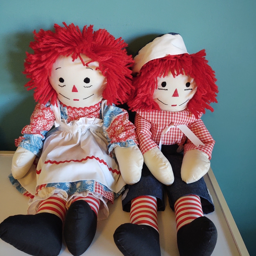 Handcrafted Raggedy Ann and Andy Dolls.